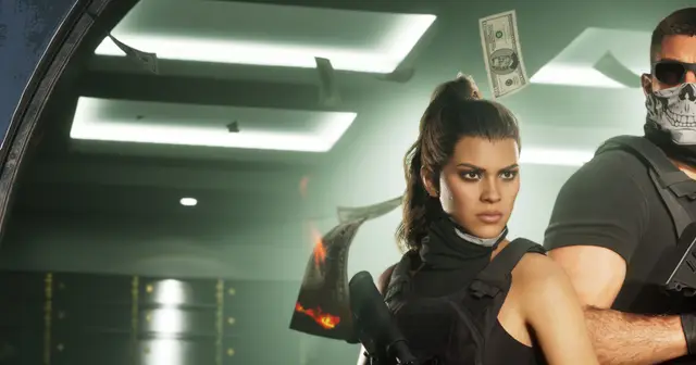 Lucia and Jason in tactical gear during a heist, official GTA VI artwork